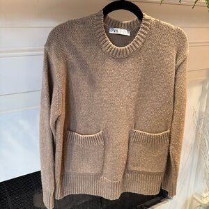 Zara Beige Crewneck Sweater
